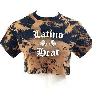LATINO HEAT Wrestling Acid Wash Cropped Crop Top Band Tee Rock Tee latina y2k